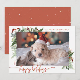 Modern Skript Boho Grönska Terrakotta Rost Foto Julkort