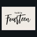 Modern skript Bord 14 fjorton off-White Bröllop Bordsnummer<br><div class="desc">Modern skript Bord 14 Fjorton off-White Bröllop eller Middag Party Bordsnummer. Fjorton skrivs ut i ett handskrivet teckensnitt i trendigets chic. Bakgrunden färg i det här bordsnumret är redigerbar för färg. Klicka bara på knappen Anpassa ytterligare för att välja färg som du vill använda. En snyggt som ändå är enkel...</div>