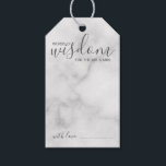 Modern skript Bröllop Advice och Önskemål Marble Presentetikett<br><div class="desc">Lägg till en personlig beröring till bröllop med ett modernt manus till bröllop och önskemål märkre kort. Det här rådgivningskortet har titeln "ord of wisdom" med detaljer i grått-skriptet och sans serif font stil på vit marble-bakgrund. Perfekt för bröllop,  babydusch,  födelsedagsfest,  möhippa,  bachelorette-fest och alla särskilda tillfällen.</div>