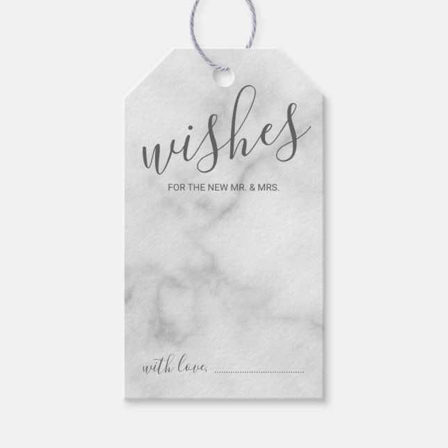 Modern skript Bröllop Advice och Önskemål Marble Presentetikett (Framsidan)