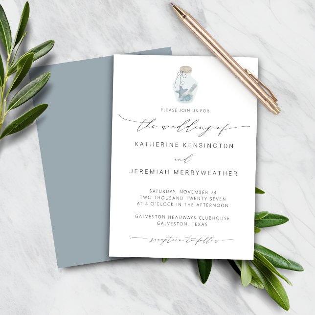 Modern skript Bröllop i BUDGET Beach Seashell (BUDGET Beach Seashell Modern Script Wedding Invitation)