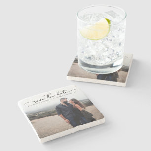 Modern skript Bröllop spara datum Stenunderlägg