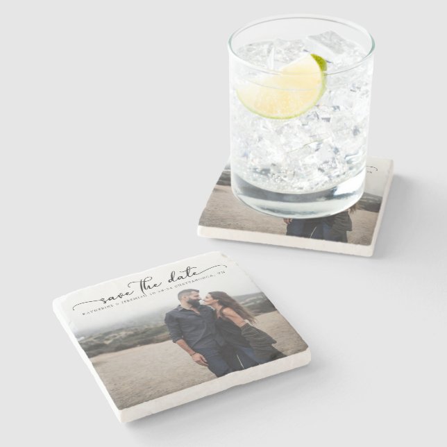 Modern skript Bröllop spara datum Stenunderlägg (Sidan)