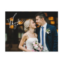 Modern Skript Bröllopsdag Foto Tackkort