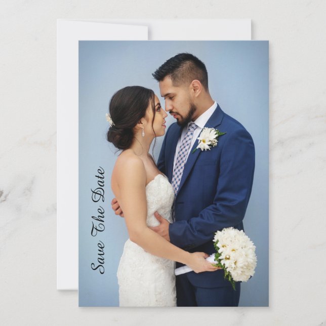 Modern Skript Bröllopsfoto Spara Datum Datumet (Framsida)