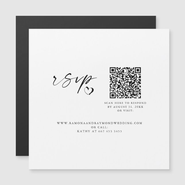 Modern Skript Bröllopswebbplats QR-kod Magnetkort (Fram/baksida)