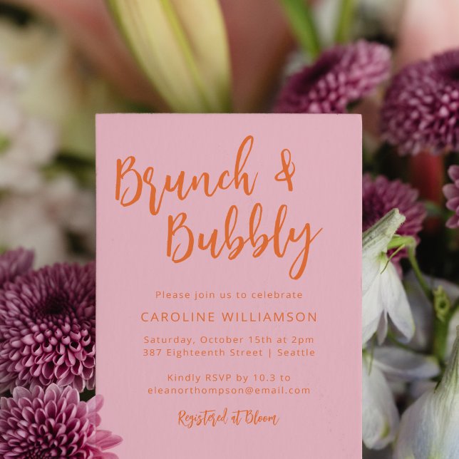Modern Skript Brunch Bubbly Bröllopsdusch Rosa Ora Inbjudningar (Skapare uppladdad)