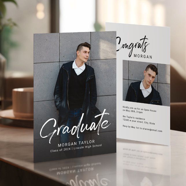 Modern Skript Casual Foto Examen Meddelande Inbjudningar (Modern Script Casual Photo Graduation Announcement)