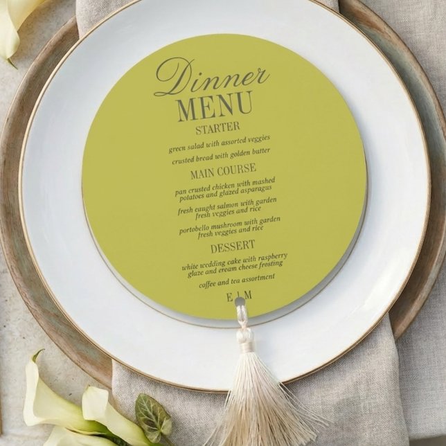 Modern Skript Chartreuse Formell Bröllop Meny (Modern Script Chartreuse Formal Wedding Menu)