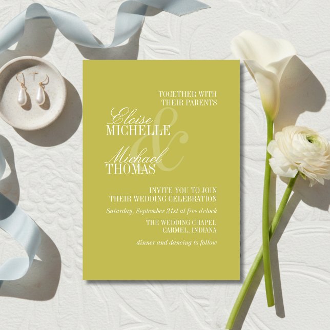 Modern Skript Citrusgrön Formell Bröllop Inbjudningar (Modern Script Sage Green Formal Wedding Invitation)