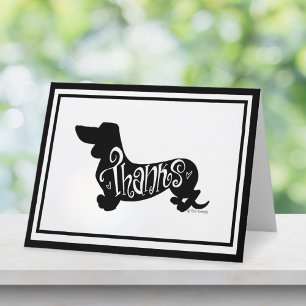 Modern Skript Dachshund Svart Vit Blank Fälld Tack Kort