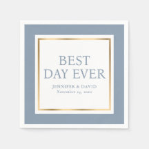 Modern skript Dusty Blue Guld Bröllop Napkins