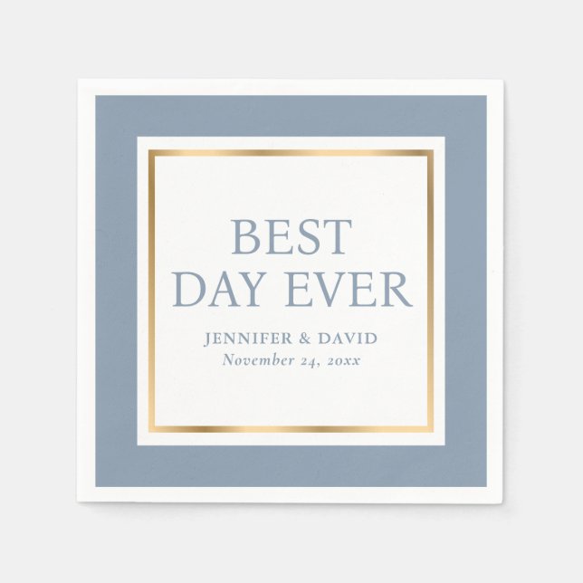 Modern skript Dusty Blue Guld Bröllop Napkins Pappersservett (Framsidan)