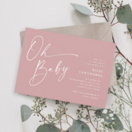 Modern skript Dusty Rosa Girl Baby Shower Inbjudningar