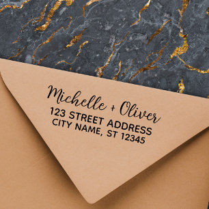 Modern skript, egna namn Bröllop par Adress Stämpel