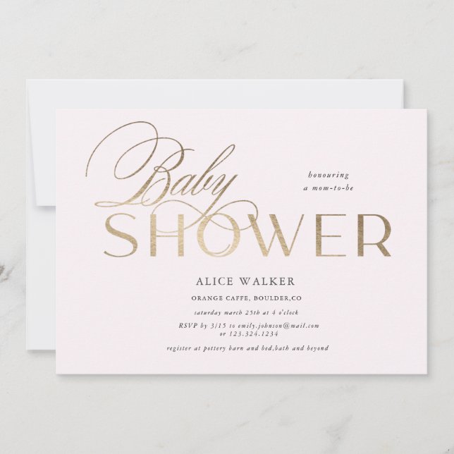modern skript elegant baby shower inbjudan (Framsida)