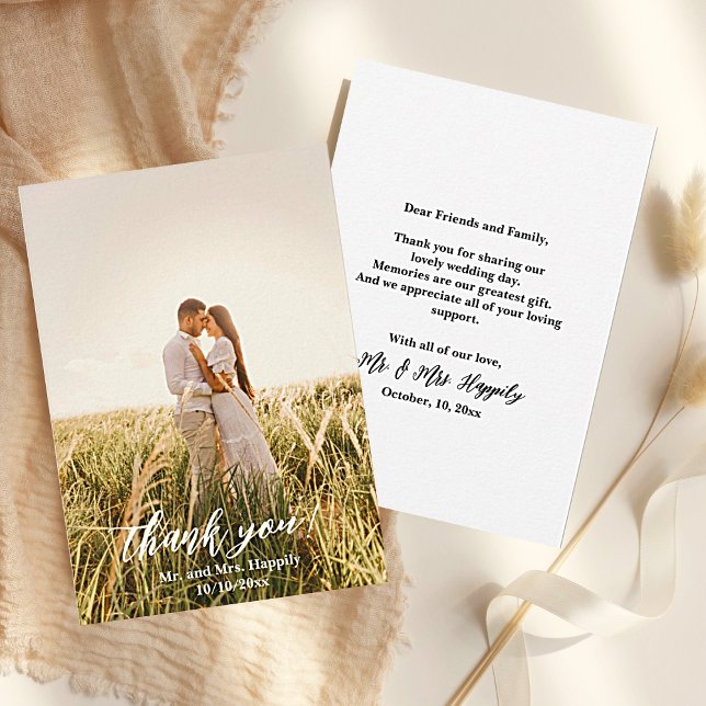 Modern skript - enkel Bröllop Photo Tack (Modern Script Simple Wedding Photo Thank You Cards. Easy to personalize.)
