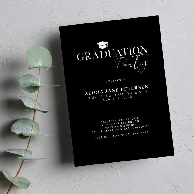 Modern skript, enkel svart studentfest inbjudningar (Skapare uppladdad)