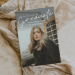 Modern skript - enkelt foto Studenten Inbjudan Vykort<br><div class="desc">Den här moderna reklamkampanjen för fotot med snyggt i elegant studenten innehåller ett manusöverlägg i student och anpassade namn,  skola och foto på framsidan. På baksidan finns mer information och ett andra foto. Ett underbart sätt att visa student.</div>