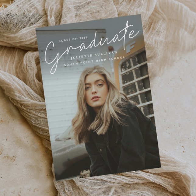 Modern skript - enkelt foto Studenten Magnetisk Inbjudningskort (Skapare uppladdad)