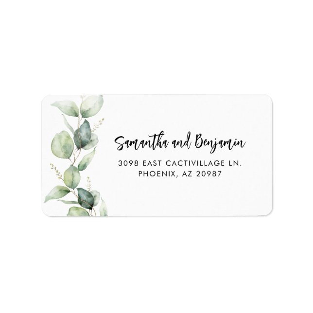 Modern skript Eucalyptus Bröllop Adress Adressetikett (Framsidan)