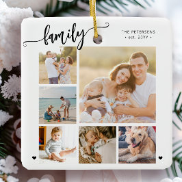 Modern skript familj foto collage vit julgransprydnad keramik
