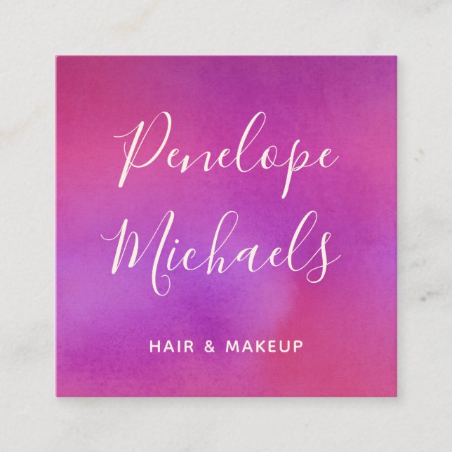 Modern skript, färgstark vattenfärg fyrkantigt visitkort (Framsida)