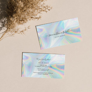 Modern skript Faux Holography Beautician Makeup Visitkort