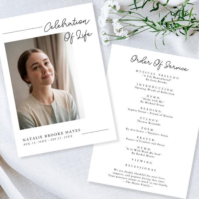 Modern skript Firande i livets fotobegravning Program (Skapare uppladdad)