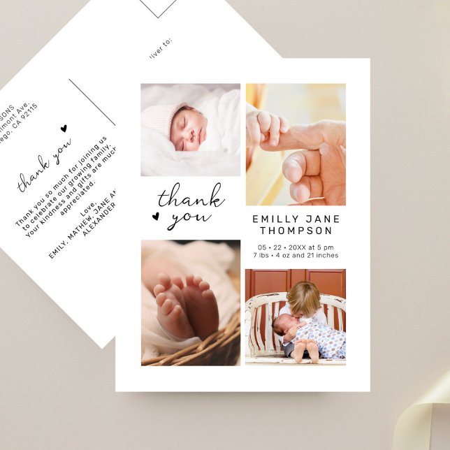 Modern Skript Flerbilder Tack För Baby Shower Vykort (Skapare uppladdad)