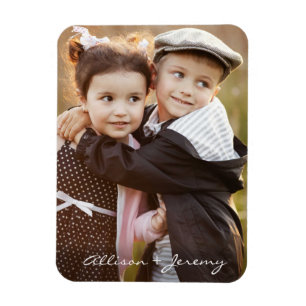 Modern skript för Family Photo Monogram Namn Magnet