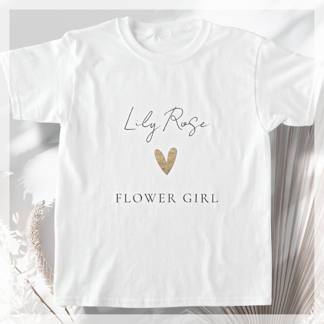 Modern skript för Flower Girl Guld Heart T Shirt (Skapare uppladdad)