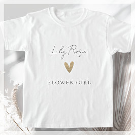Modern skript för Flower Girl Guld Heart T Shirt