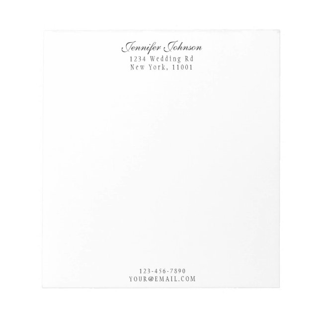 Modern skript för svart elegant Namn & Adress Anteckningsblock (Framsida)