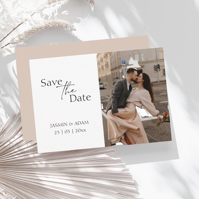 Modern  skript, foto Bröllop spara datum (Modern Script Photo Wedding Save the Date)