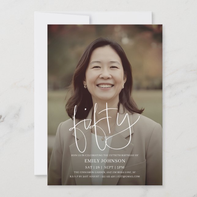 Modern skript Foto - minimalt 50:e födelsedagen Inbjudningar (Framsida)