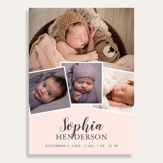 Modern Skript Foto Rosa Födelse Meddelande (Skapare uppladdad)