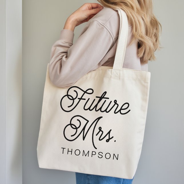 Modern Skript Framtid Fru Handväska Present till h Tygkasse (Personalized Future Mrs Tote Bag Gift for Bride, Modern Script Bride Tribe Tote Bag Gift for Her)