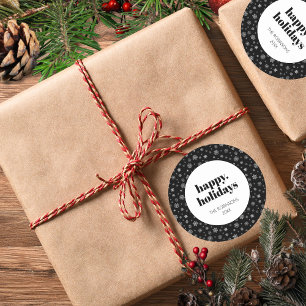 Modern skript Glad helg jul Black White Runt Klistermärke
