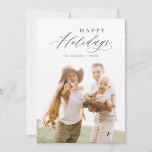 Modern skript Glad jul Familjefoto Julkort