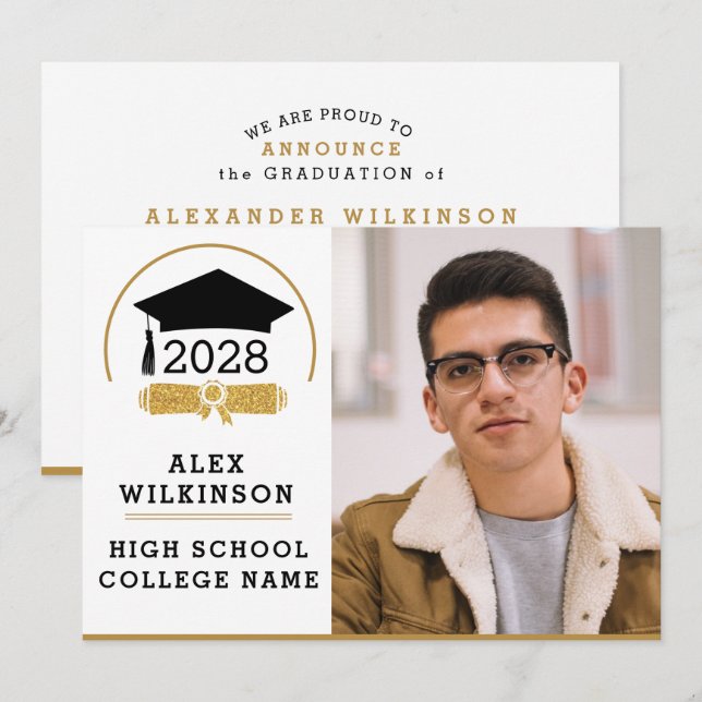 Modern skript Grad Cap Simple Photo Studenten Meddelande (Fram/baksida)