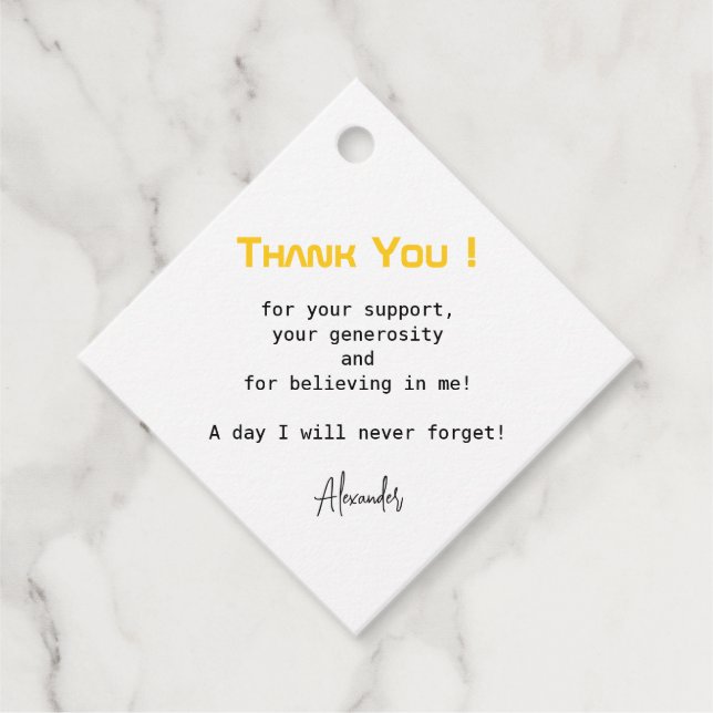 Modern skript Guld Black Studenten Tack Gåvor Etiketter (Framsida)