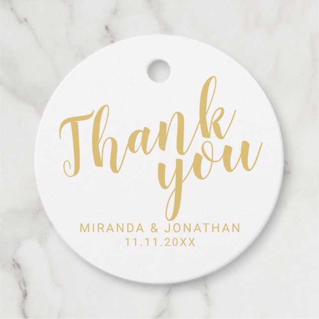 Modern skript Guld Bröllop Tack Gåvor Etiketter (Framsida)
