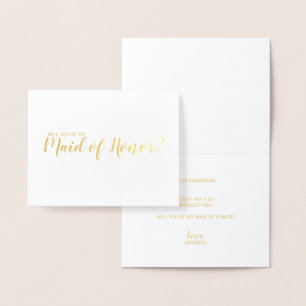 Modern skript Guld Maid of honor Frieri Folierat Kort
