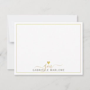 Modern skript Guld Monogram Heart Initialer Anteckningskort