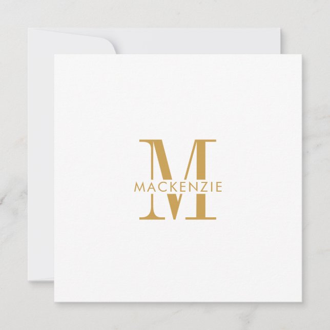 Modern skript Guld Monogram Initialer - minimalt Anteckningskort (Framsida)