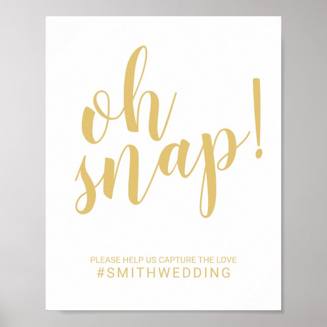 Modern skript Guld Oh Snap Bröllop-tecken Poster (Framsidan)