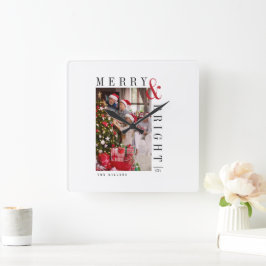 Modern skript-Helgdag för familjejulfotkort Fyrkantig Klocka