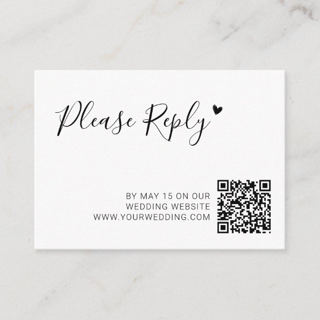 Modern Skript Hjärt QR-kod Bröllopswebbplats RSVP  Tilläggskort (Framsida)