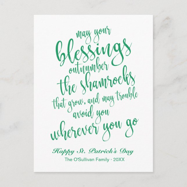 Modern skript Irish Blessing St. Patrick's Day Vykort (Framsida)